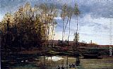Charles-francois Daubigny Canvas Paintings - Riviere Avec Six Canards